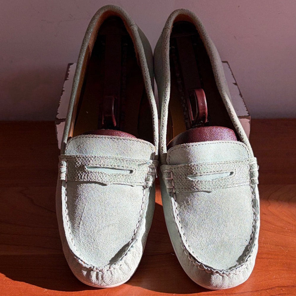 Sebago Lucerne Teal Suede Penny Loafers Womens 9.5M Mint Green Driving Mocs